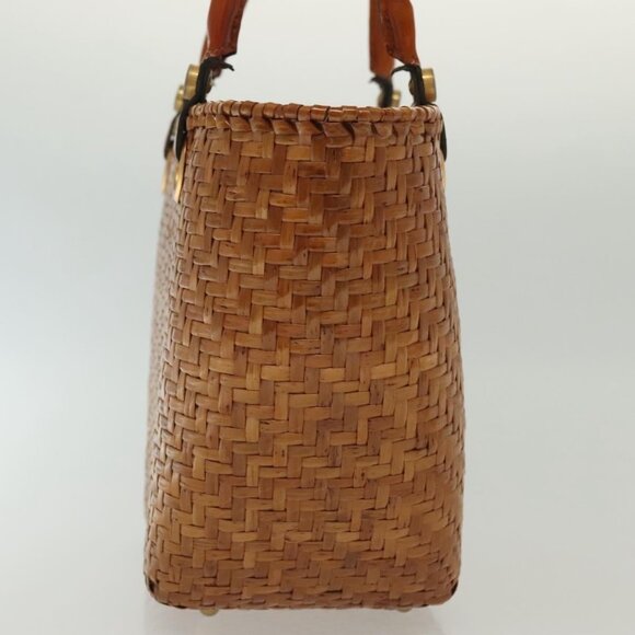 Salvatore Ferragamo Straw Bag Hand Bag Raffia Brown Gold Auth - Picture 4 of 15